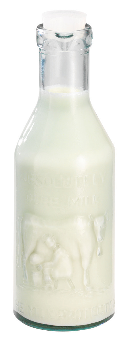 Glasflasche mit Milchmotiv 1,00 l mit Silikonstopfen