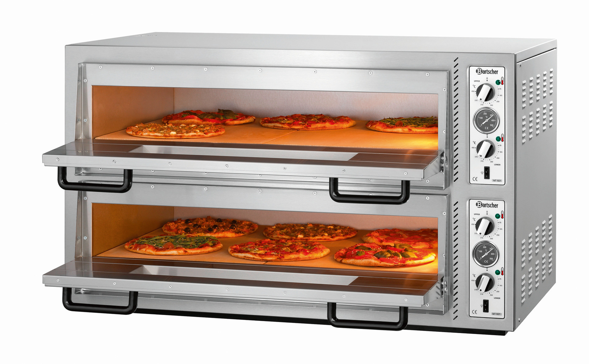 Pizzaofen 2 Etagen 910 x 610 x 140 mm 2 x 6 Pizzen 300 mm