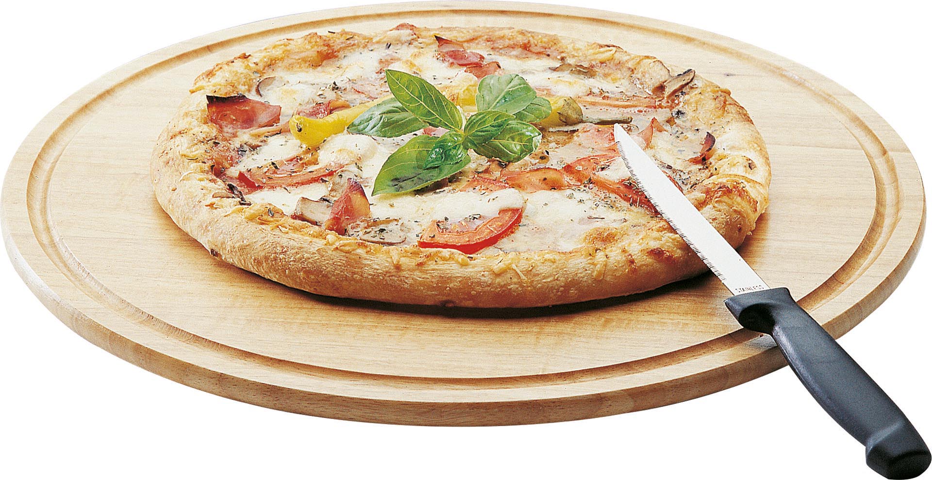 Pizzateller 32 cm Holz mit Saftrille S.55