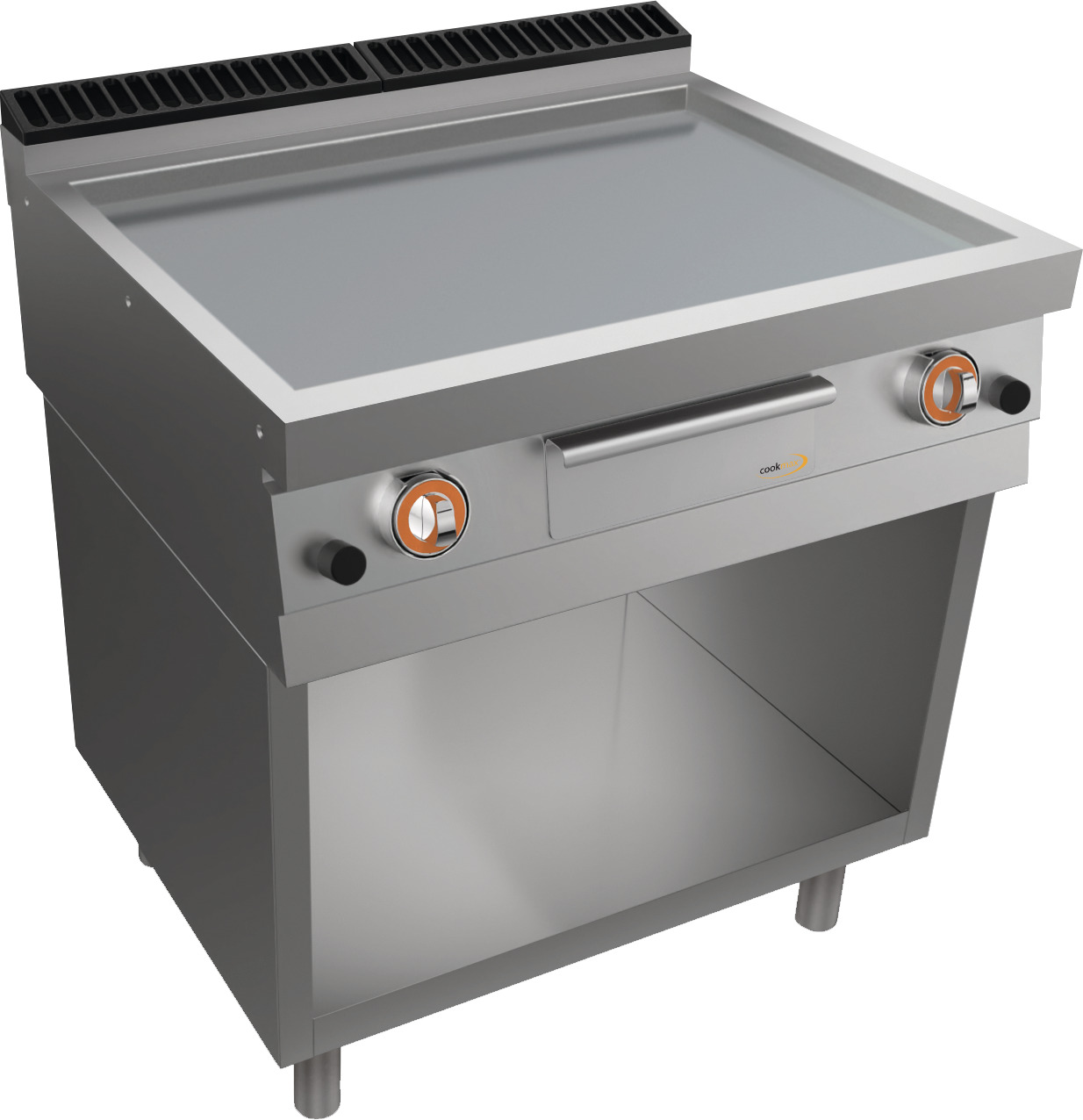 Gas-Grillplatte, glatt, verchromt, Unterbau mit Türen