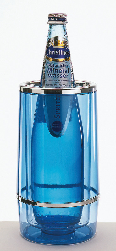 Flaschenkühler doppelwandig 120 x 120 x 230 mm blau-transparent