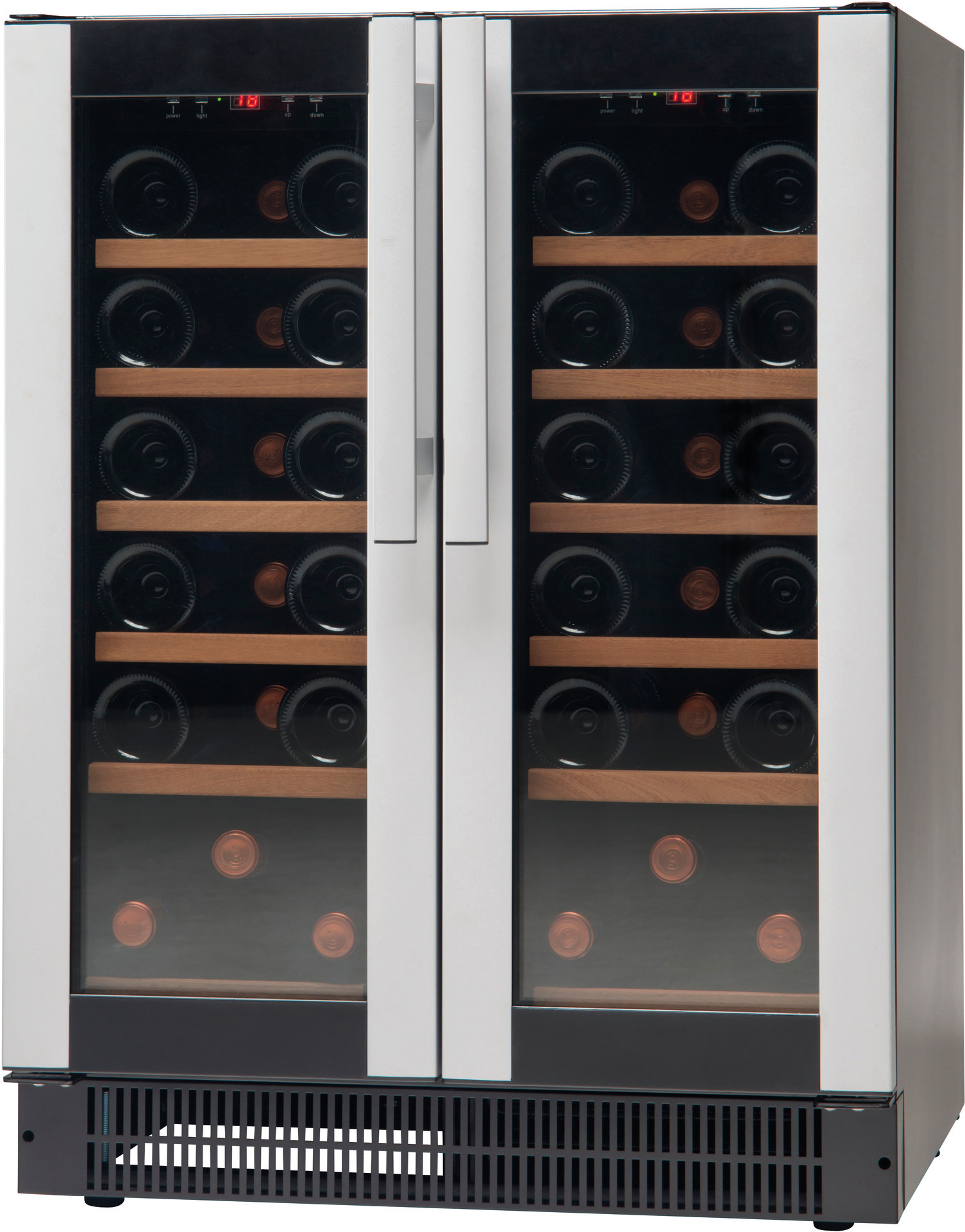 Weinkühlschrank mit 2 Glastüren / für  19 + 19 Flaschen 0,75 l / steckerfertig