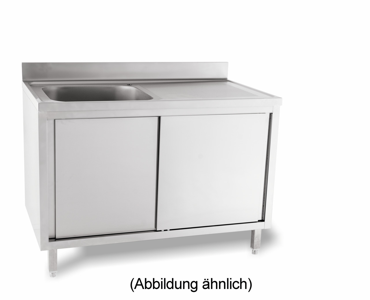 Spülschrank mit 50 mm Aufkantung mit Schiebetüren 2 Becken links
