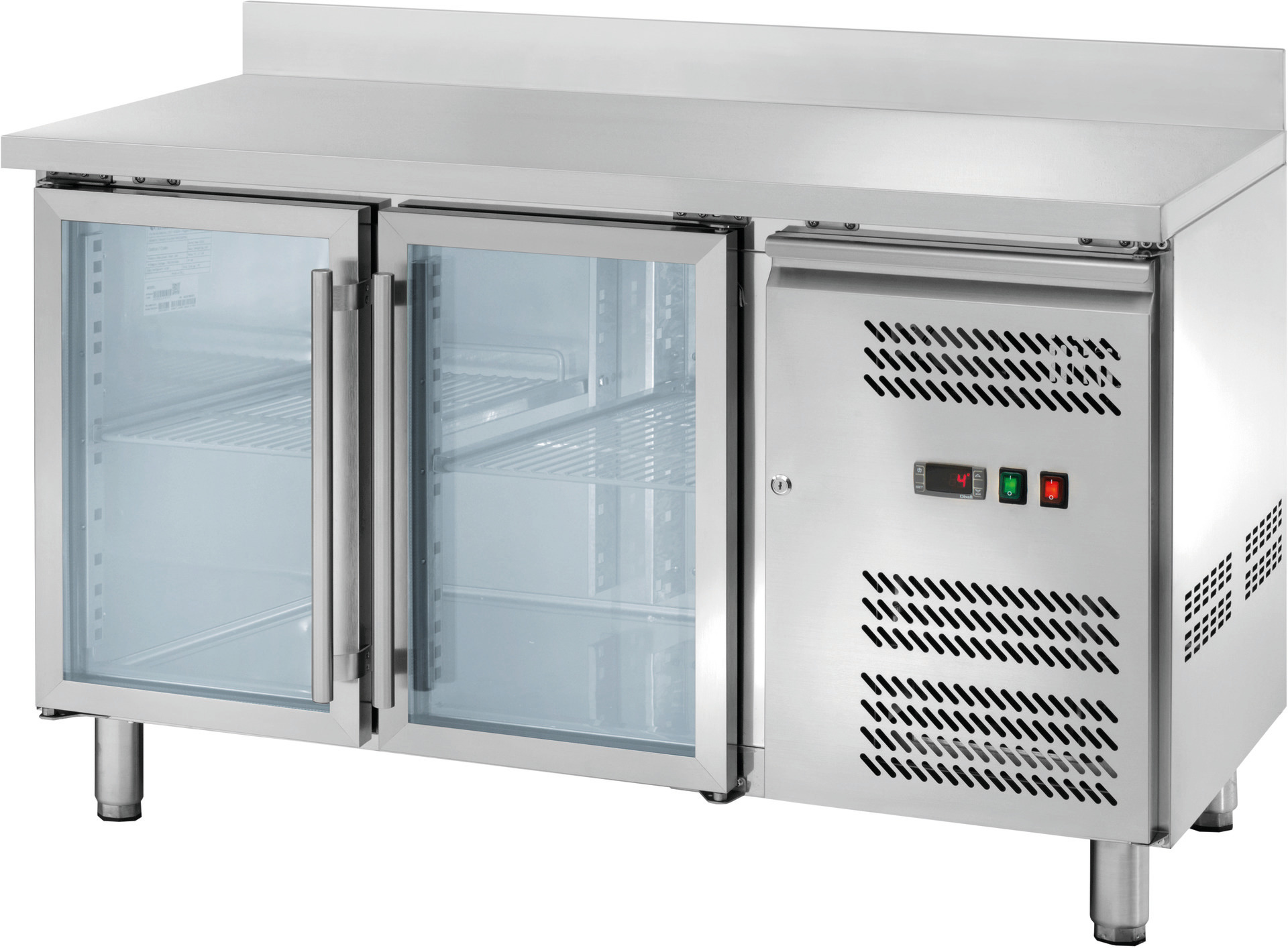 Kühltisch 282 l GN 1/1 mit 100 mm Aufkantung, 2 Glastüren