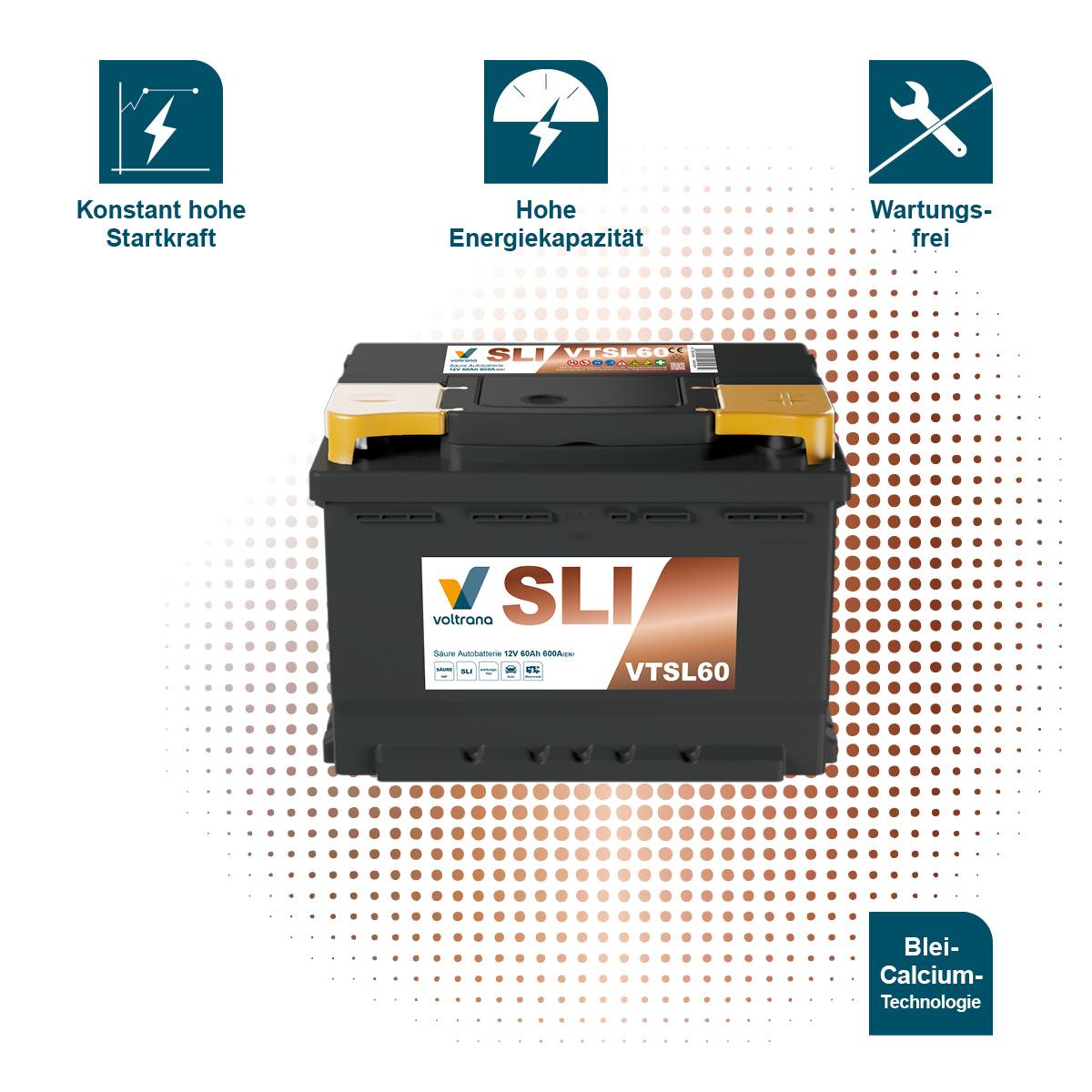 Voltrana Säure SLI Autobatterie 60Ah 12V 600A VTSL60