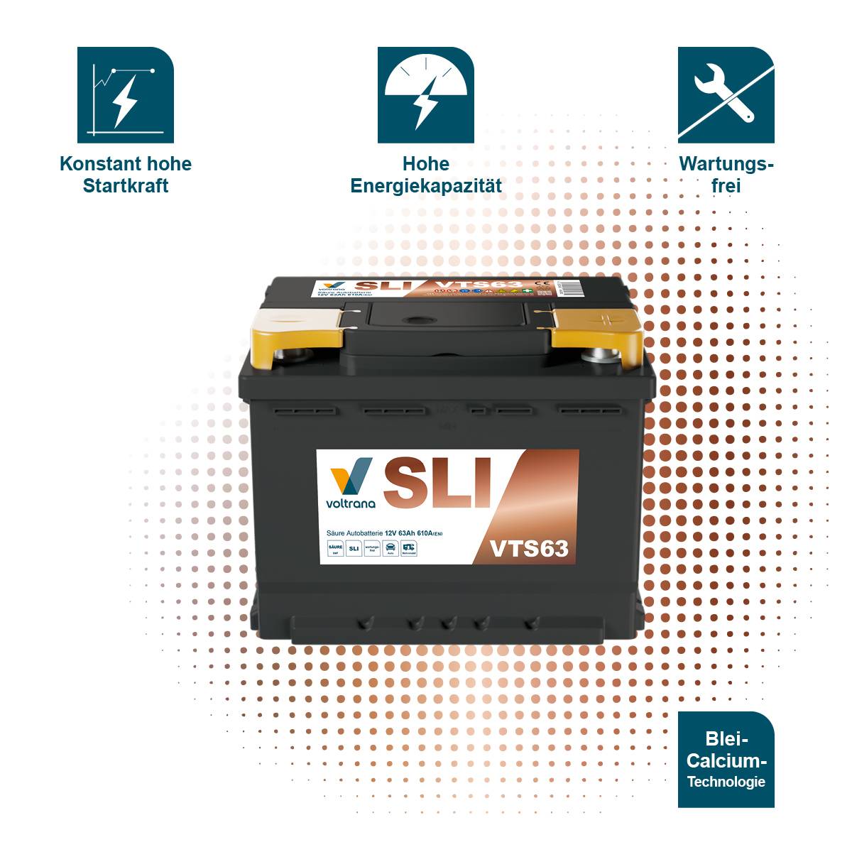 Voltrana Säure SLI Autobatterie 63Ah 12V 610A VTS63