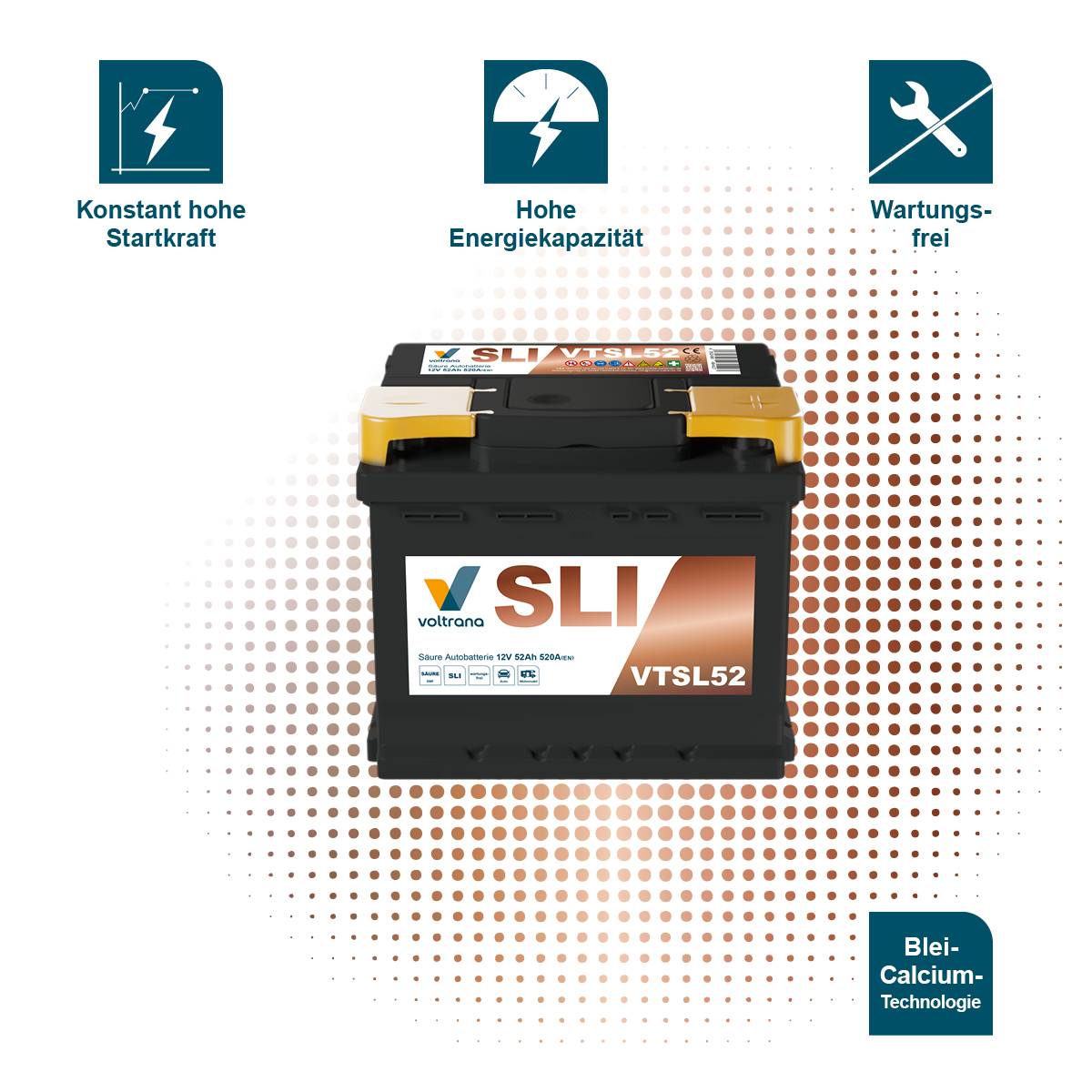 Voltrana Säure SLI Autobatterie 52Ah 12V 520A VTSL52