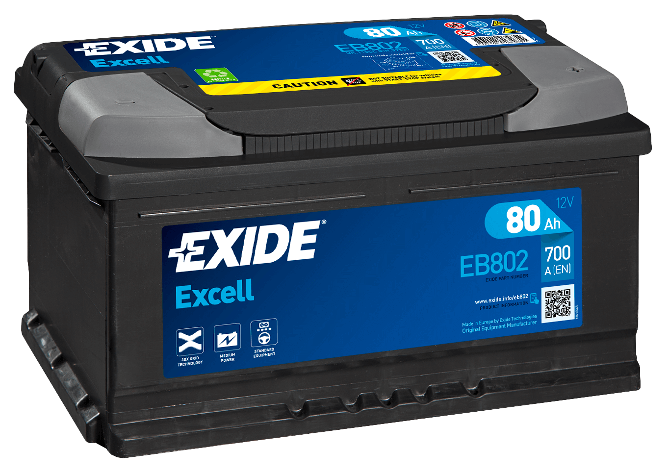 Exide EB802 Excell 12V 80Ah 700A Autobatterie