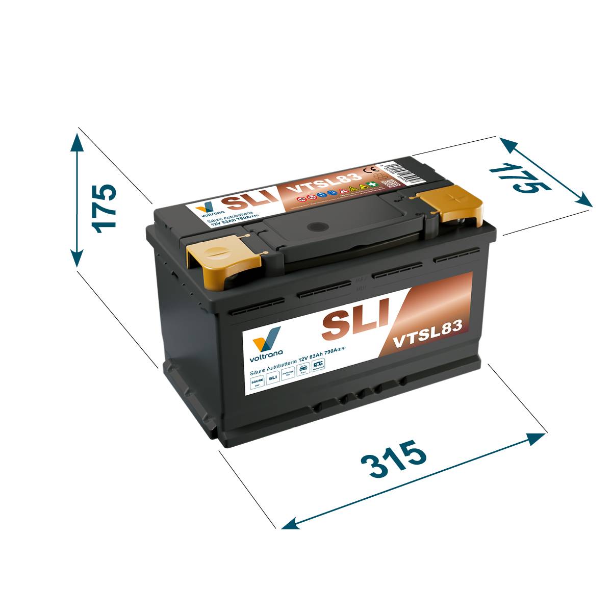 Voltrana Säure SLI Autobatterie 83Ah 12V 790A VTSL83