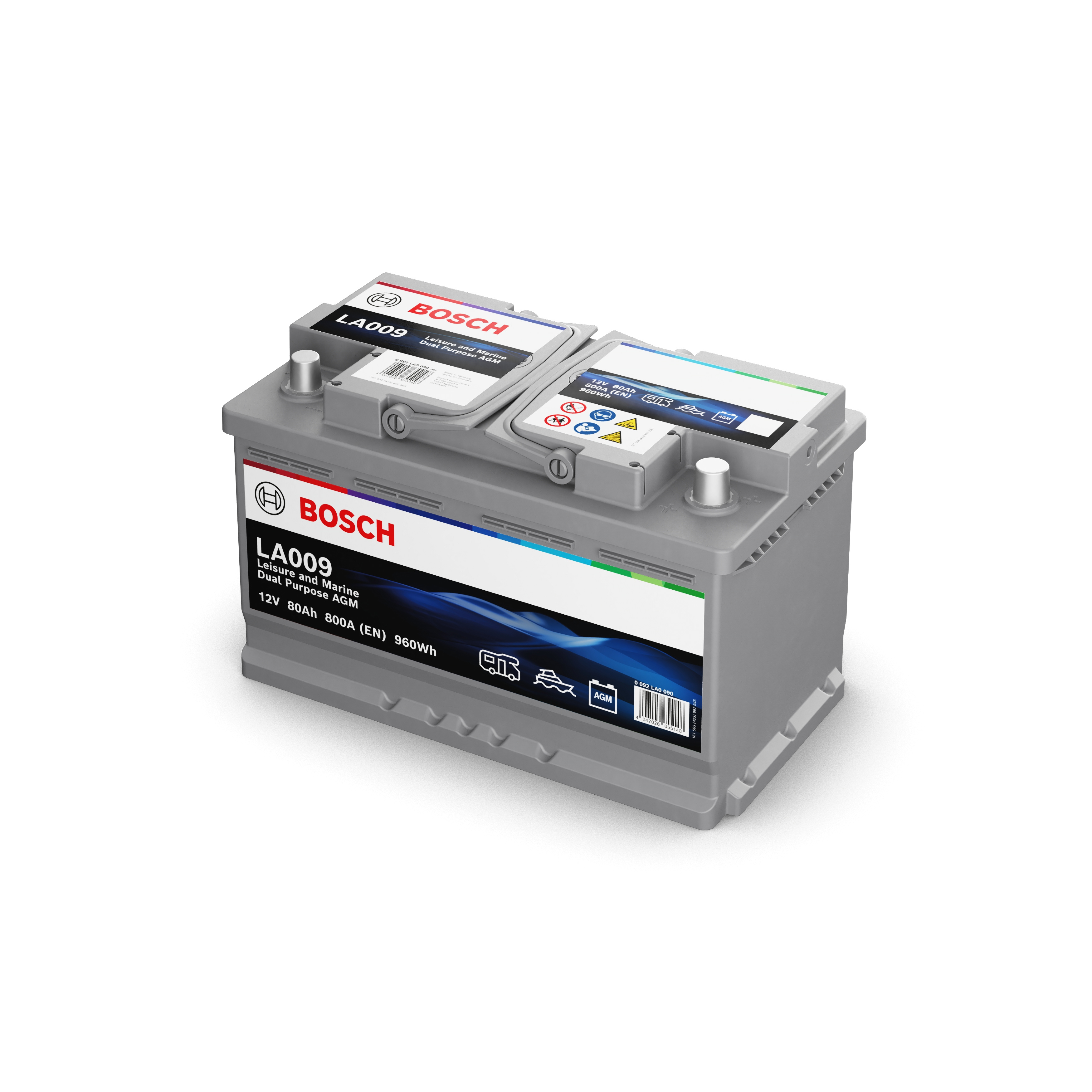 Bosch LA009 Dual AGM Starter-, Versorgungsbatterie 12V 80Ah 800A