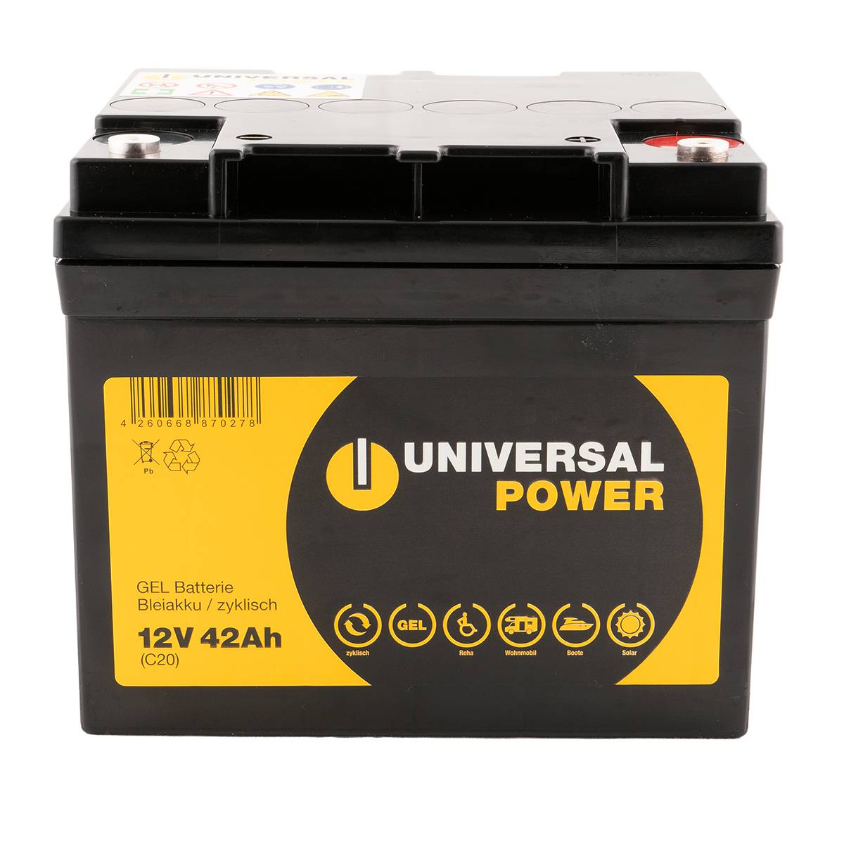 Universal Power UPG12-42 12V 42Ah (C20) Gel Batterie wartungsfrei, zyklisch