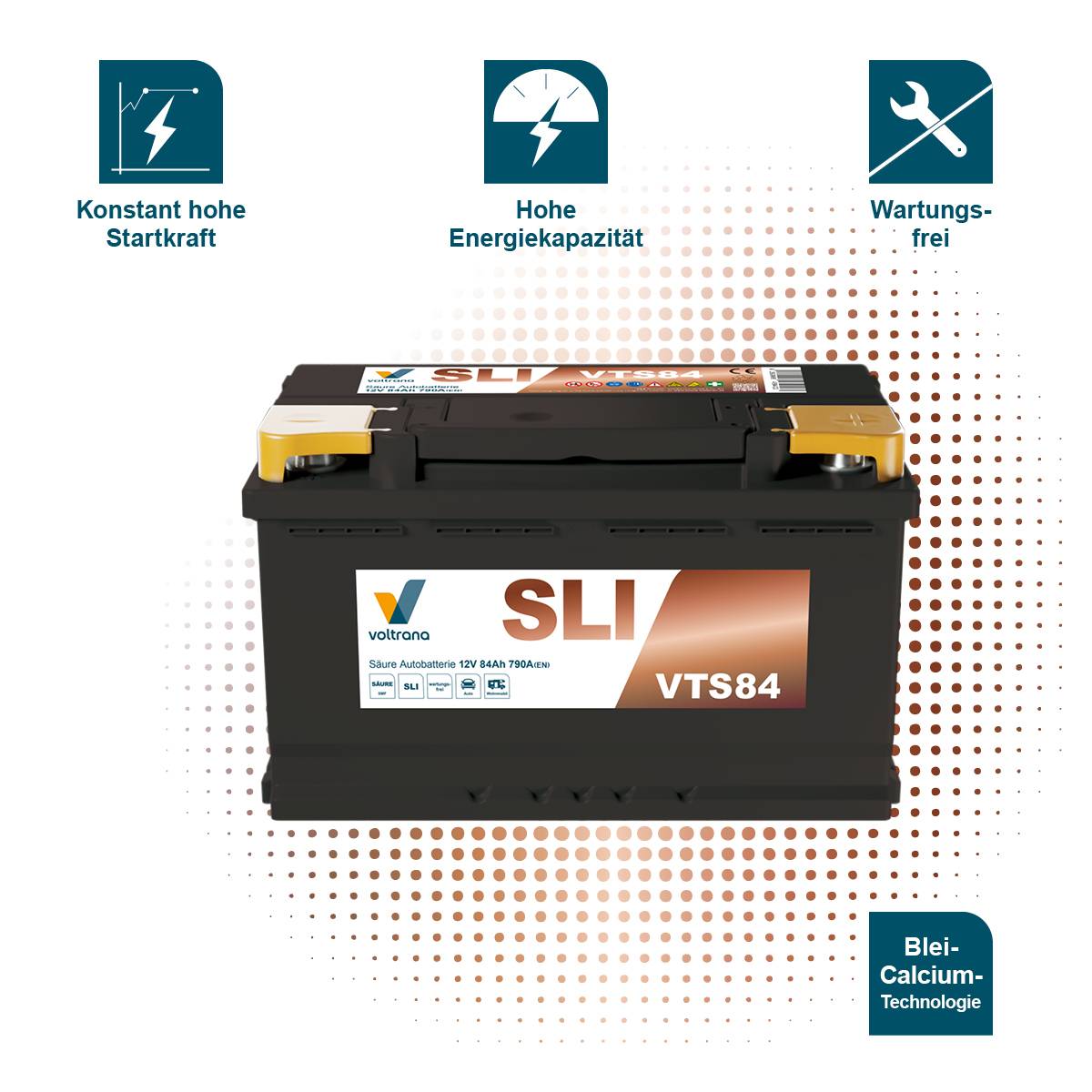 Voltrana Säure SLI Autobatterie 84Ah 12V 790A VTS84