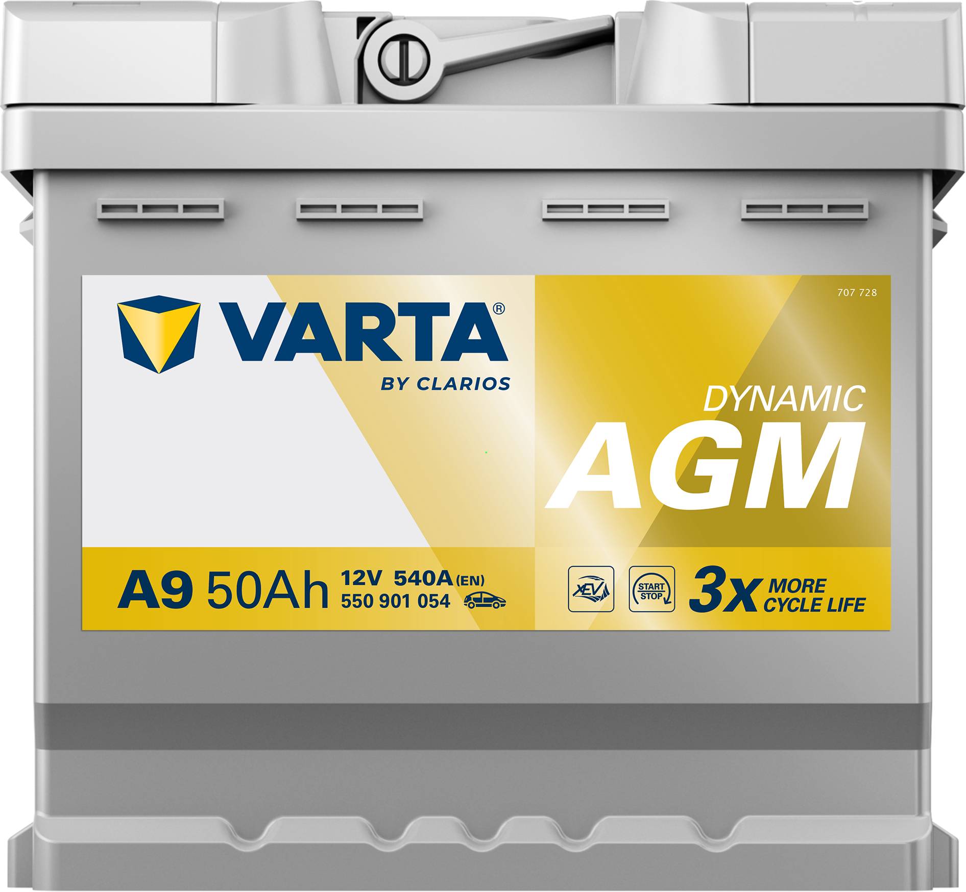 VARTA A9 Dynamic AGM 12V 50Ah 540A Autobatterie Start-Stop 550 901 054