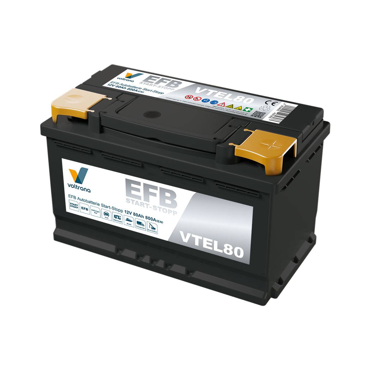 Voltrana EFB Autobatterie Start-Stopp 80Ah 12V 800A VTEL80