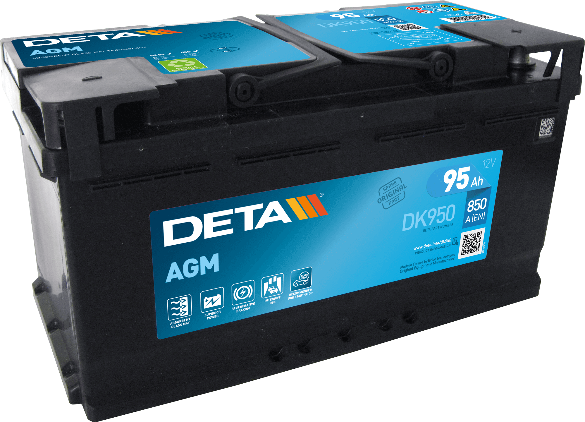 DETA DK950 Start-Stop AGM 12V 95Ah 850A Autobatterie