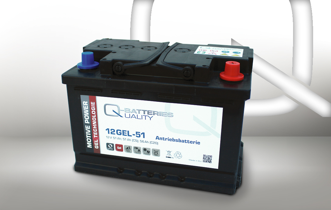 Q-Batteries 12GEL-51 Antriebsbatterie 12V 52Ah (5h), 60Ah (20h) wartungsfreier Gel-Akku VRLA