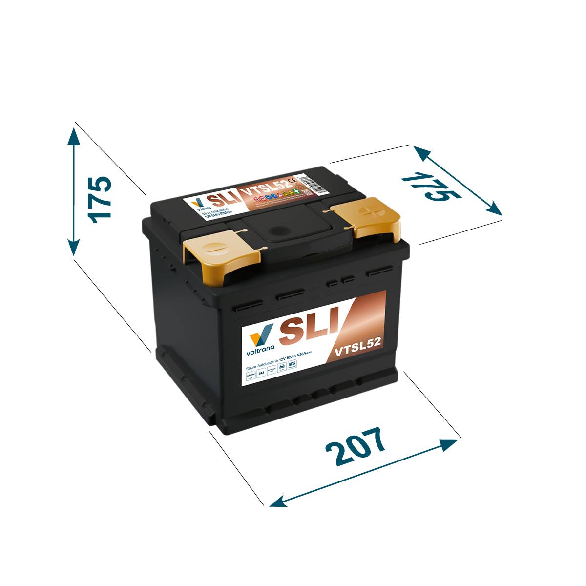 Voltrana Säure SLI Autobatterie 52Ah 12V 520A VTSL52