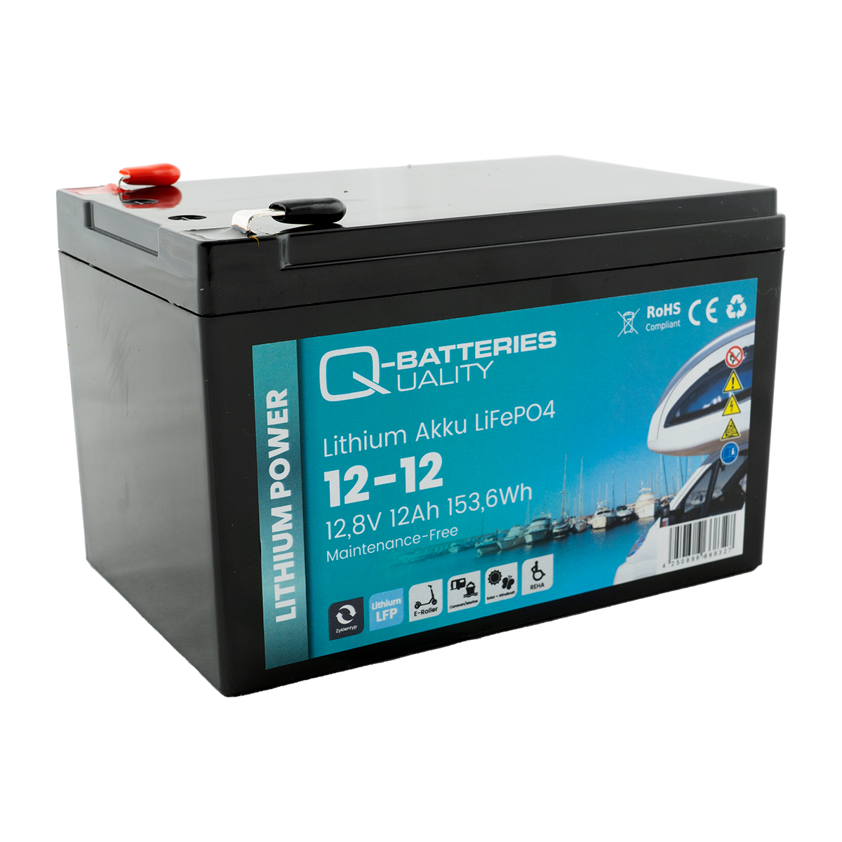 Q-Batteries Lithium Akku 12-12 12,8V 12Ah 153,6Wh LiFePO4 Batterie