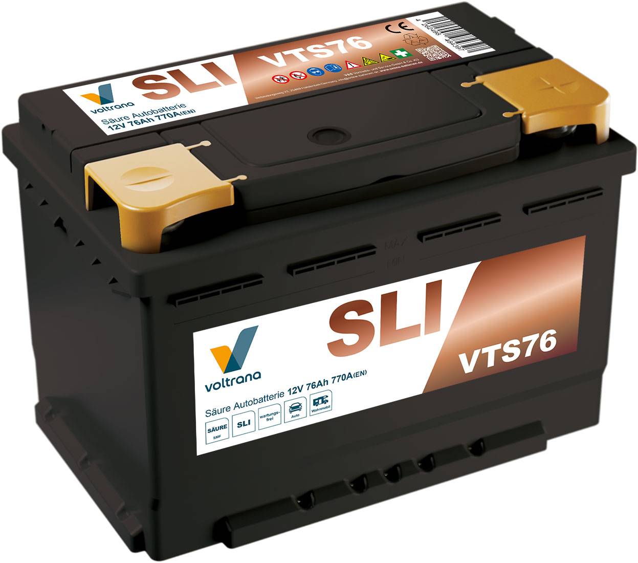Voltrana Säure SLI Autobatterie 76Ah 12V 770A VTS76