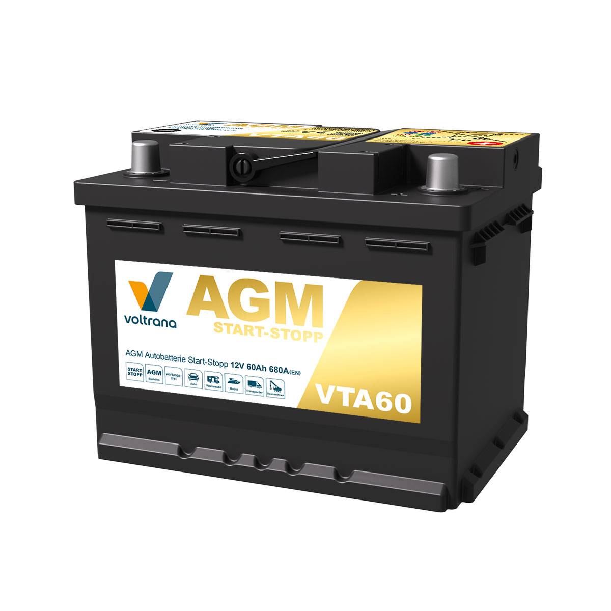 Voltrana AGM Autobatterie Start-Stopp 60Ah 12V 680A VTA60