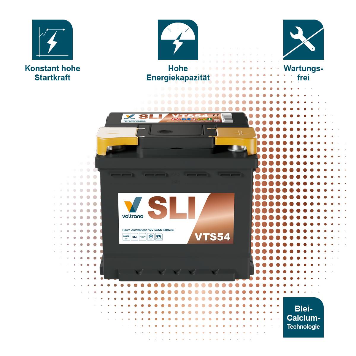 Voltrana Säure SLI Autobatterie 54Ah 12V 530A VTS54