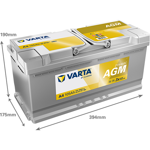 VARTA A4 Silver Dynamic AGM 12V 105Ah 950A Autobatterie Start-Stop 605 901 095