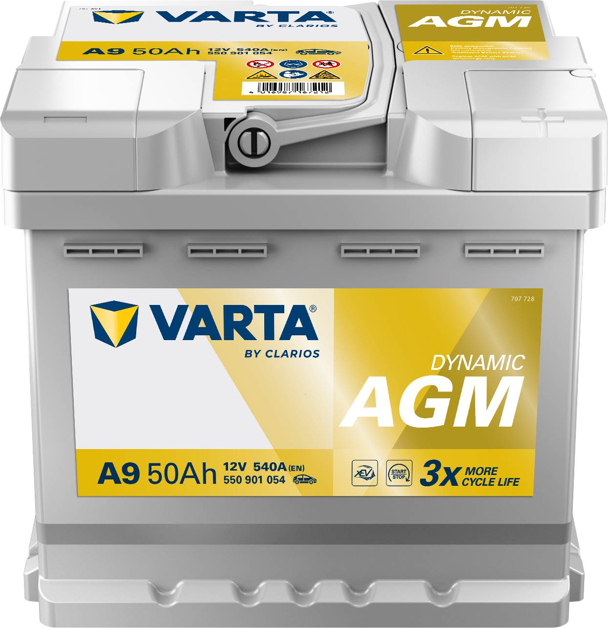 VARTA A9 Dynamic AGM 12V 50Ah 540A Autobatterie Start-Stop 550 901 054