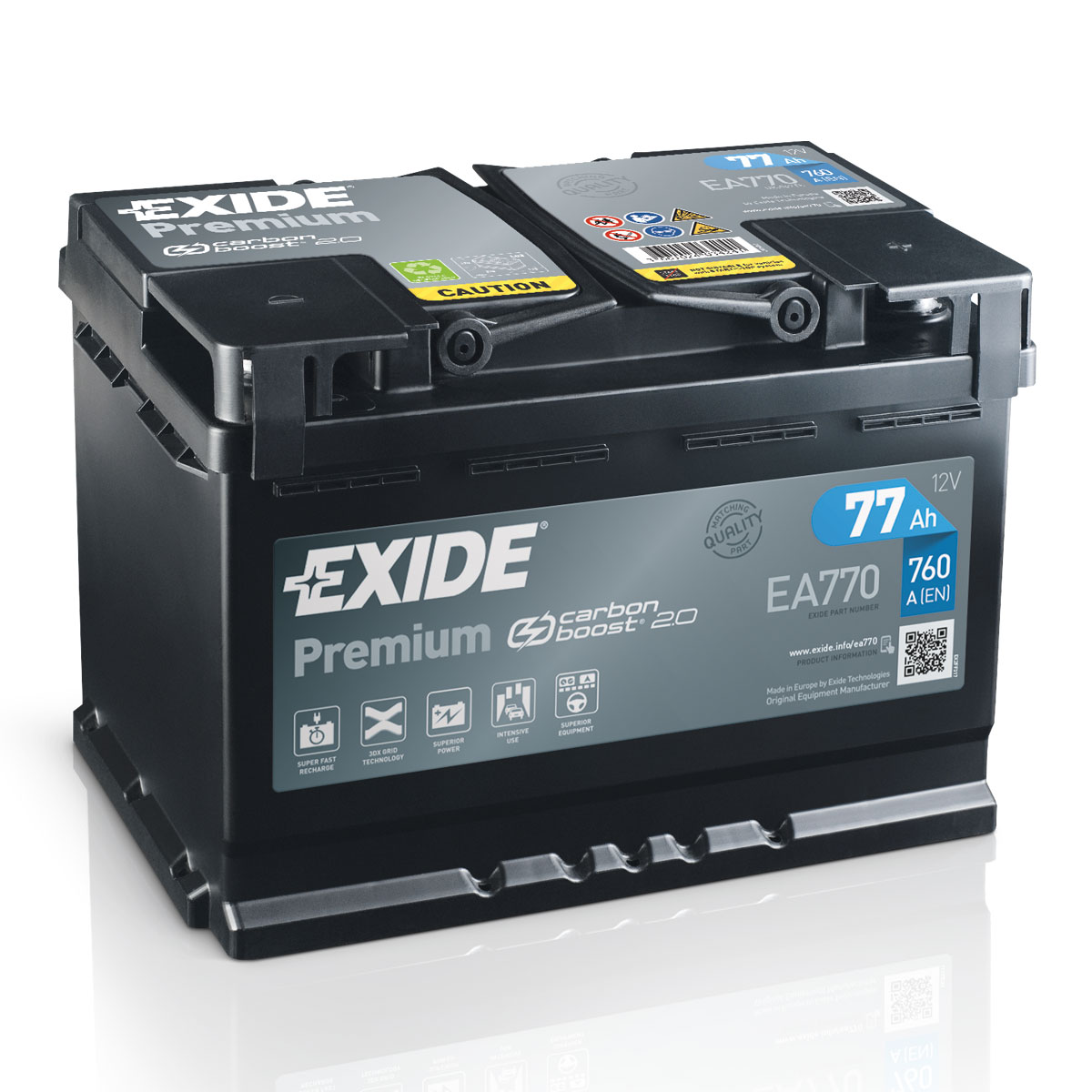 Exide EA770 Premium Carbon Boost 12V 77Ah 760A Autobatterie