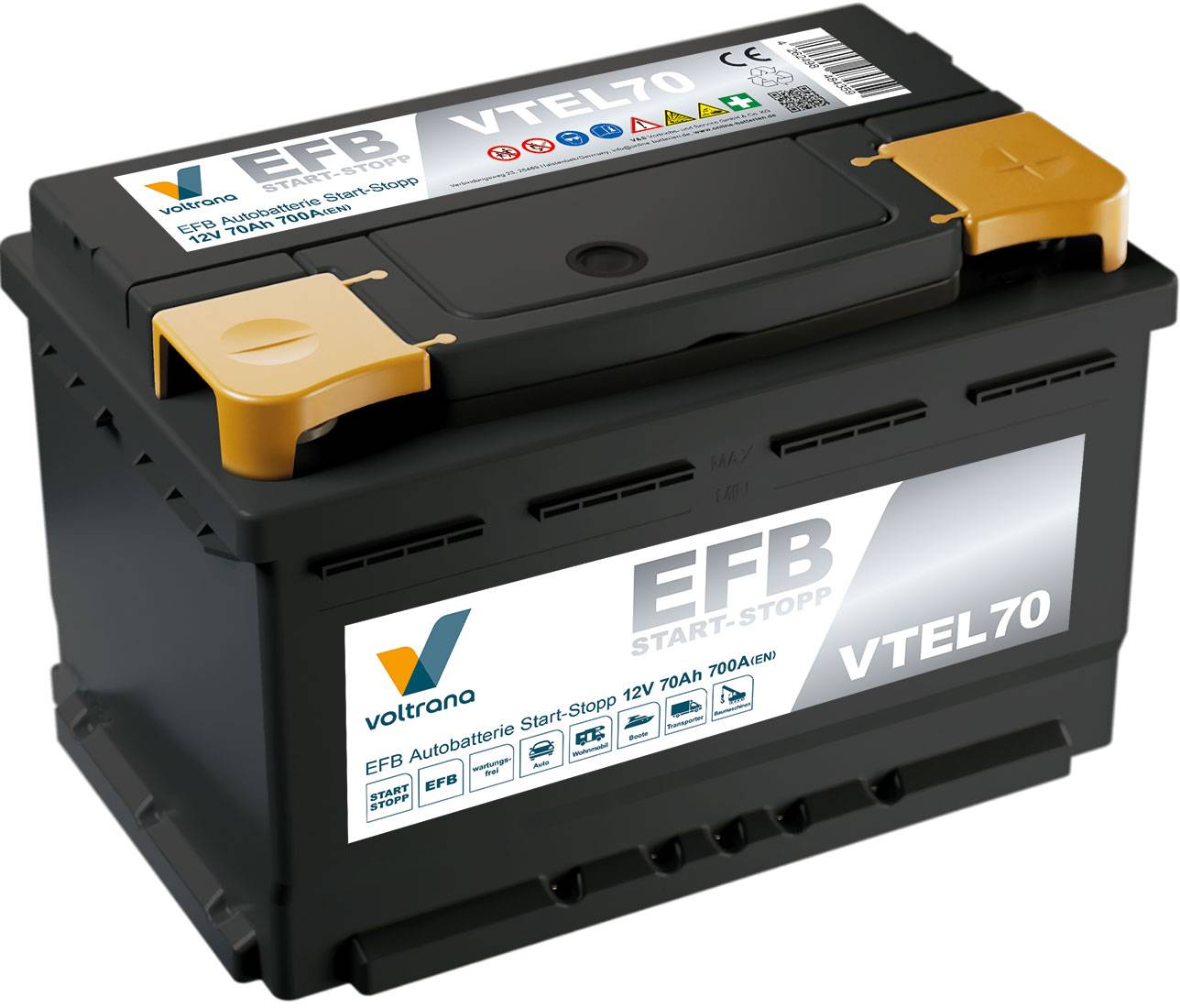 Voltrana EFB Autobatterie Start-Stopp 70Ah 12V 700A VTEL70
