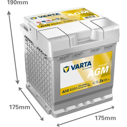 VARTA A10 Dynamic AGM 12V 40Ah 420A Autobatterie Start-Stop 540 901 042
