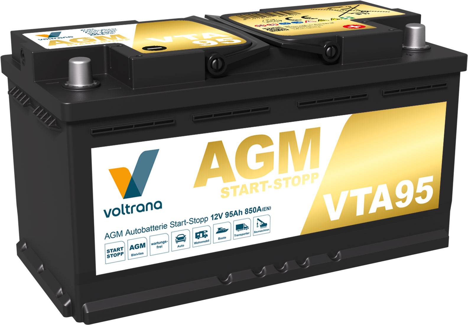 Voltrana AGM Autobatterie Start-Stopp 95Ah 12V 850A VTA95