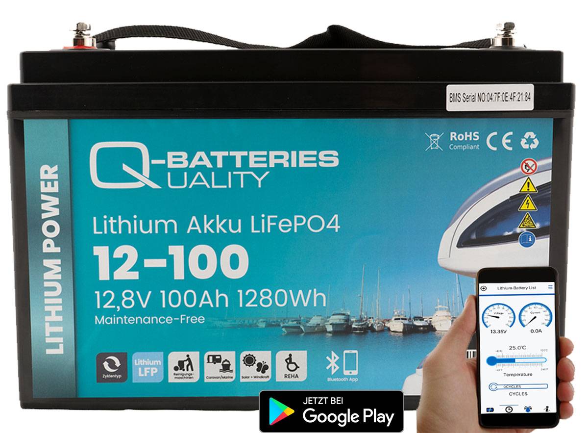 Q-Batteries Lithium Akku 12-100 12,8V 100Ah 1280Wh LiFePO4 Batterie mit Bluetooth  