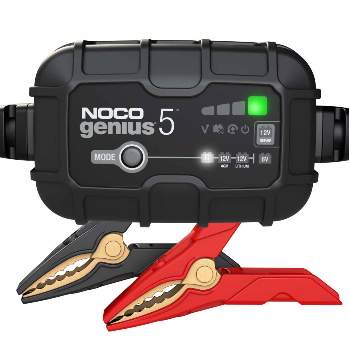 Noco GENIUS5 EU Batterie-Ladegerät 6V/ 12V 5A für Blei- und Lithium-Akkus bis 120Ah mit Krokodilklemmen und Kabelschuhen