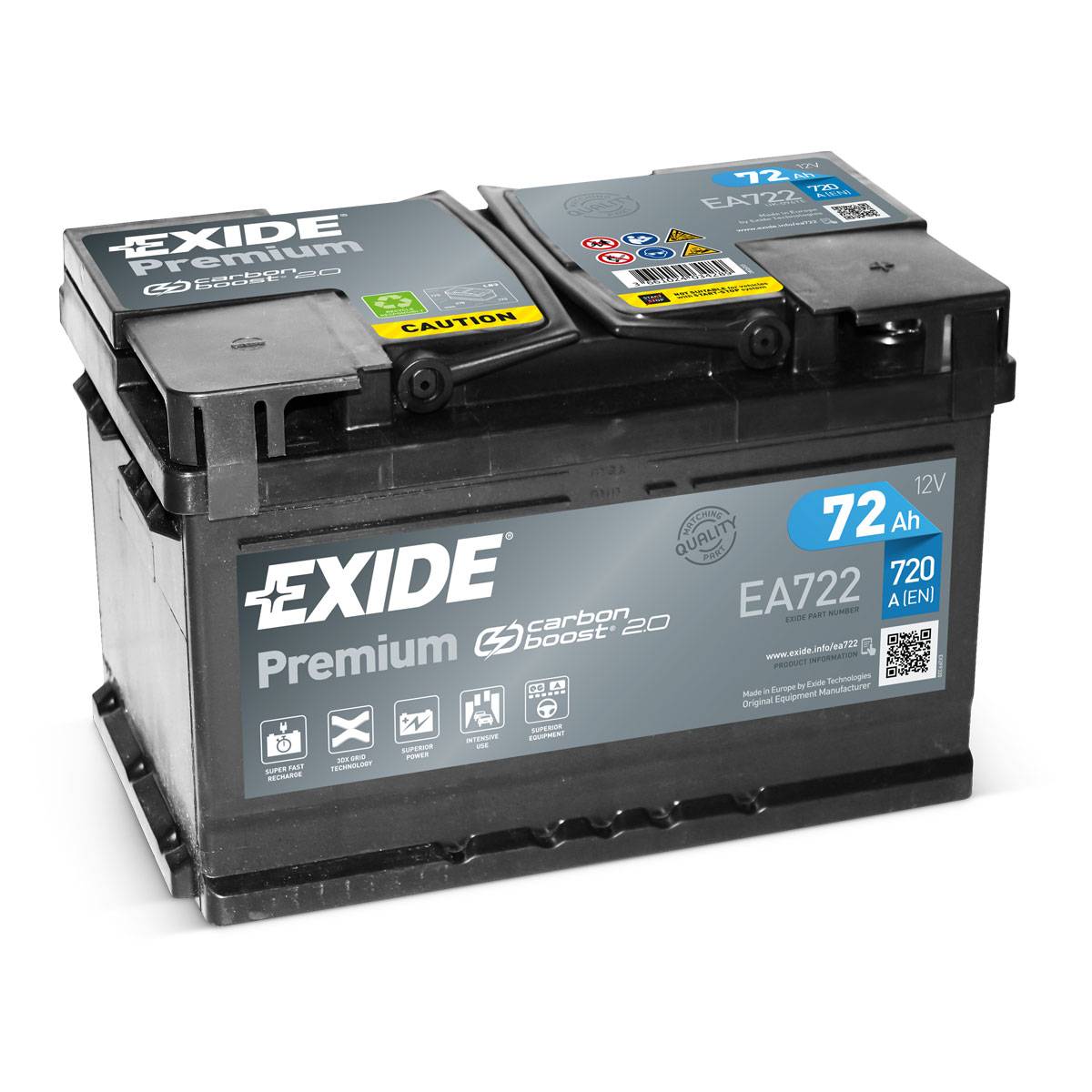 Exide EA722 Premium Carbon Boost 12V 72Ah 720A Autobatterie