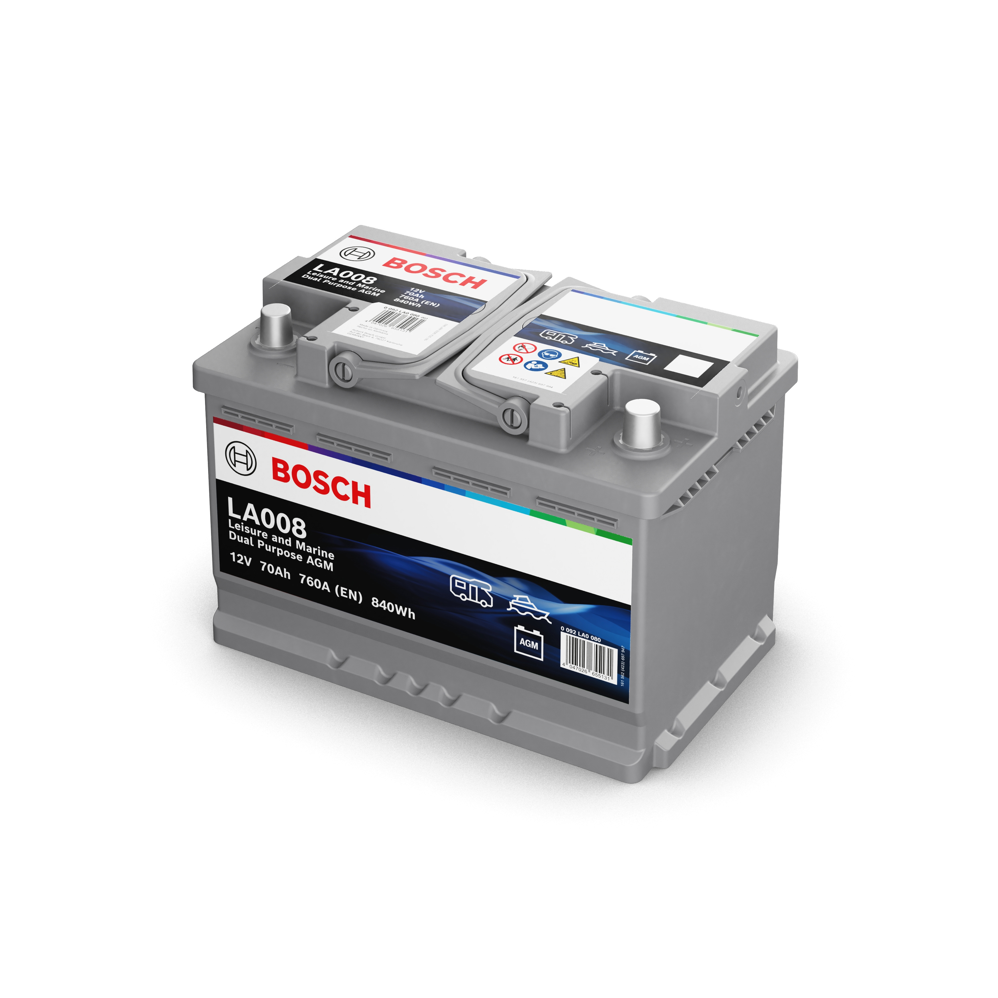 Bosch LA008 Dual AGM Starter-, Versorgungsbatterie 12V 70Ah 760A