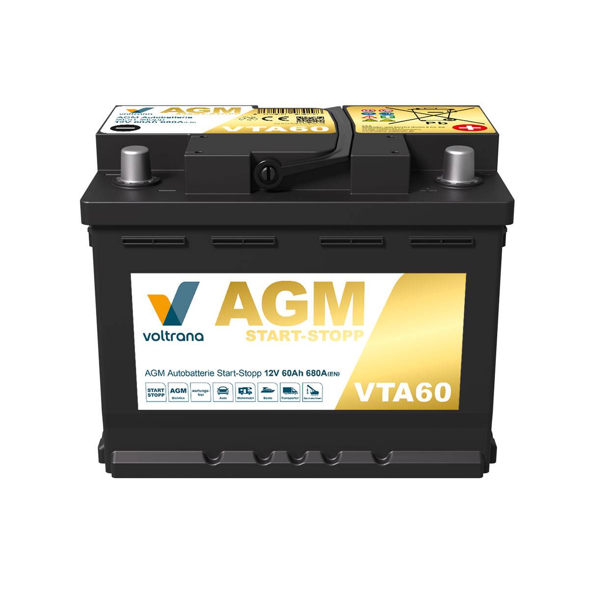 Voltrana AGM Autobatterie Start-Stopp 60Ah 12V 680A VTA60