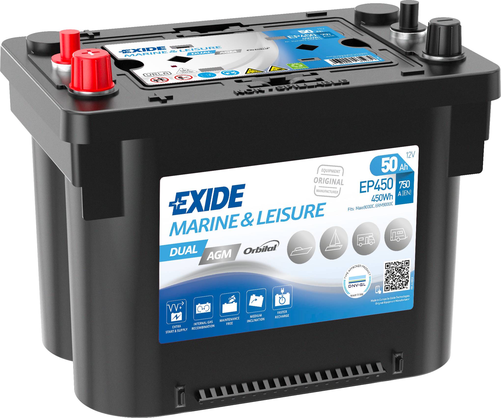Exide EP450 Dual AGM Versorgungsbatterie Starterbatterie 12V 50Ah 450Wh