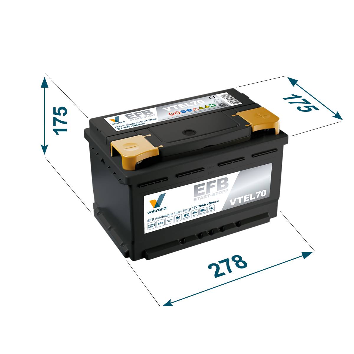 Voltrana EFB Autobatterie Start-Stopp 70Ah 12V 700A VTEL70