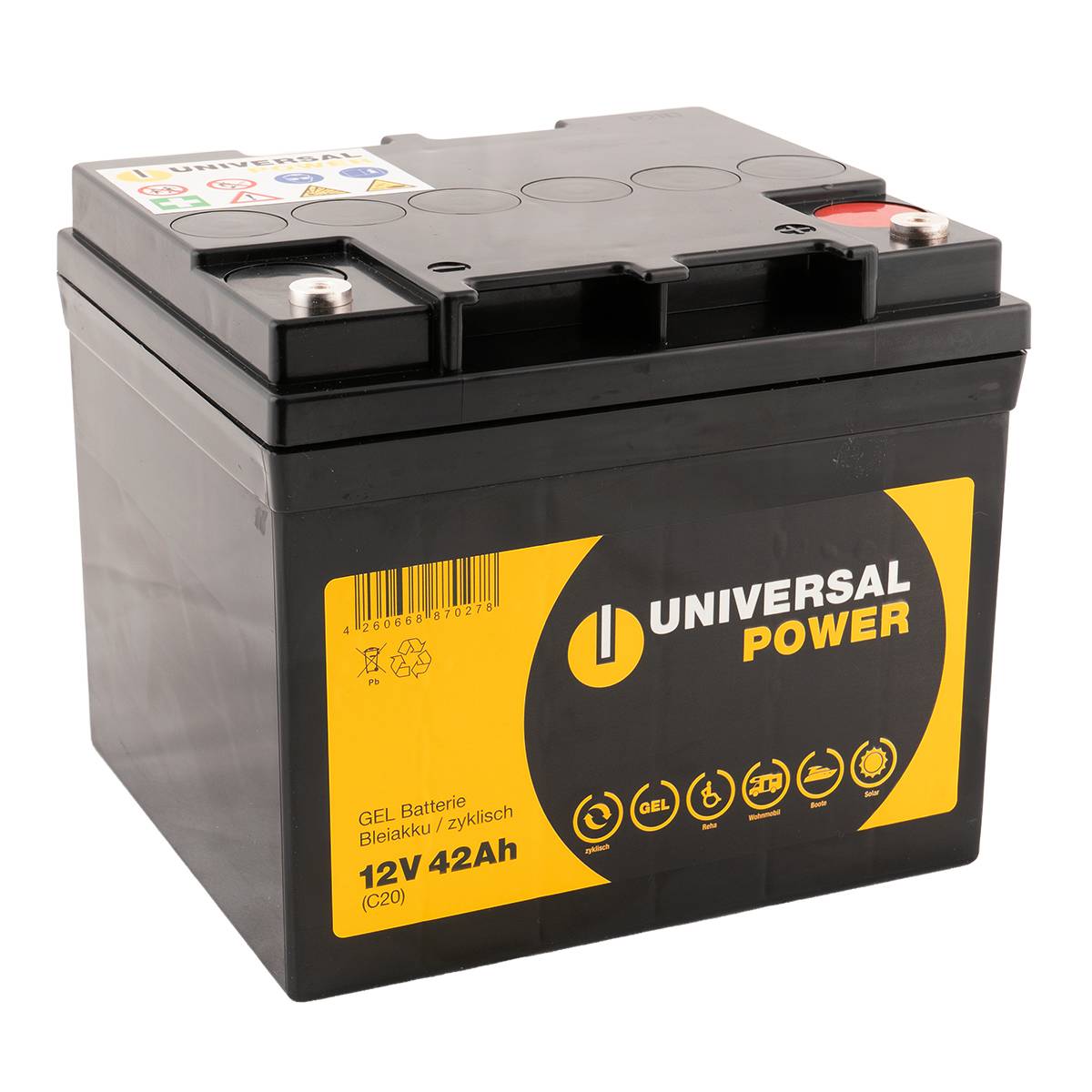 Universal Power UPG12-42 12V 42Ah (C20) Gel Batterie wartungsfrei, zyklisch