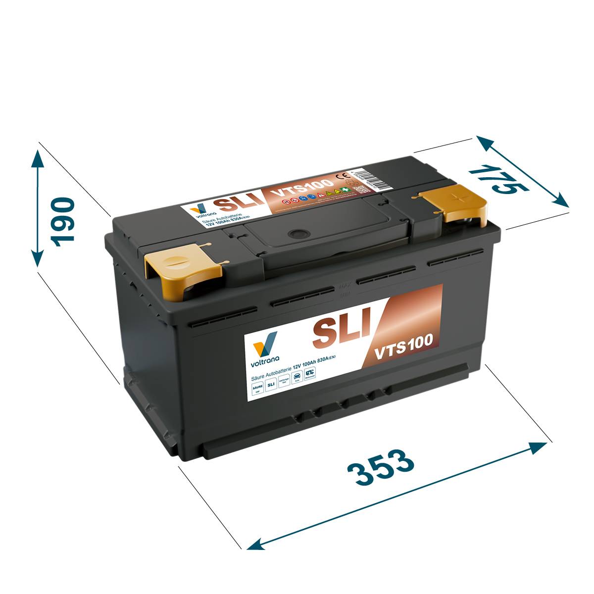 Voltrana Säure SLI Autobatterie 100Ah 12V 830A VTS100