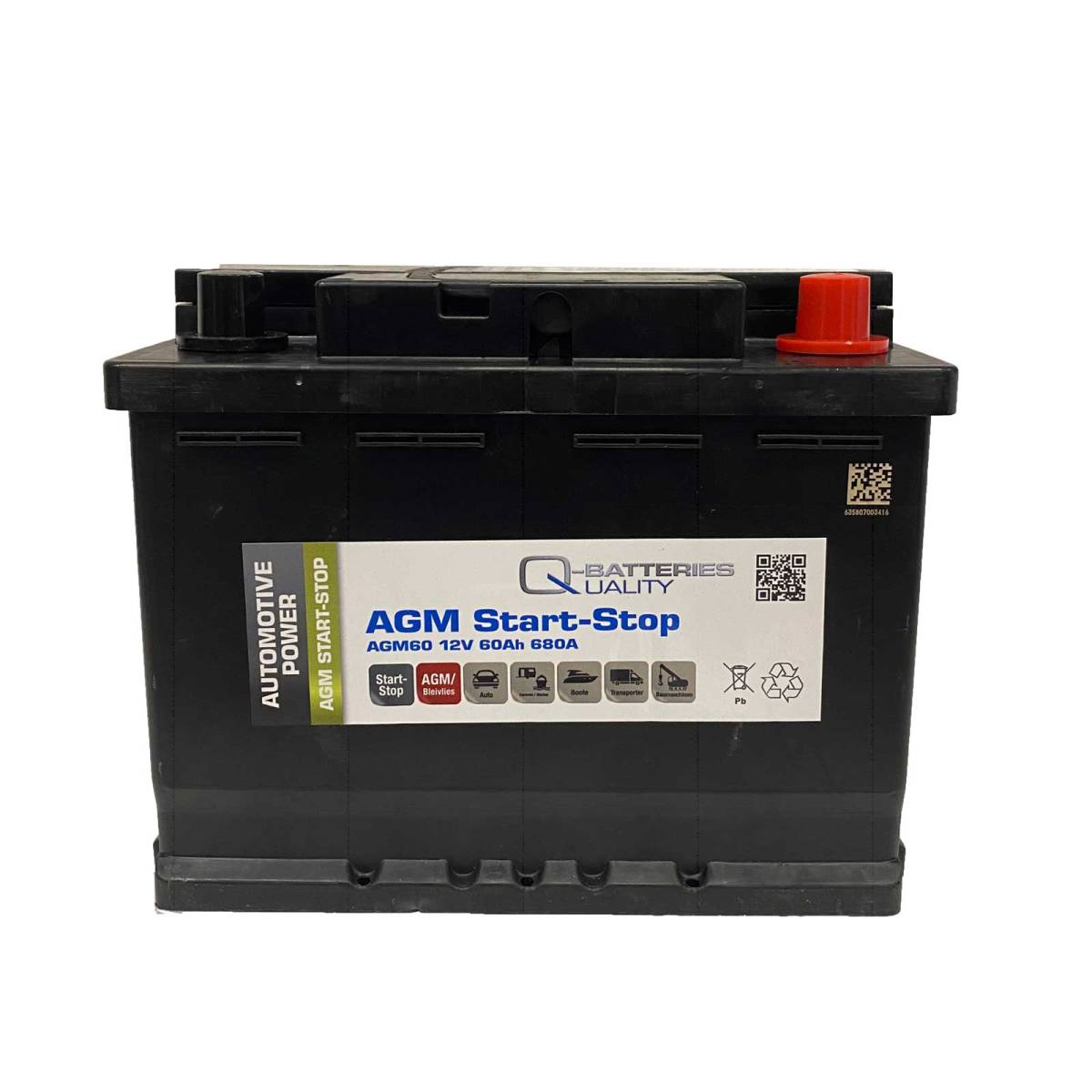 Q-Batteries Start-Stop Autobatterie AGM60 12V 60Ah 680A