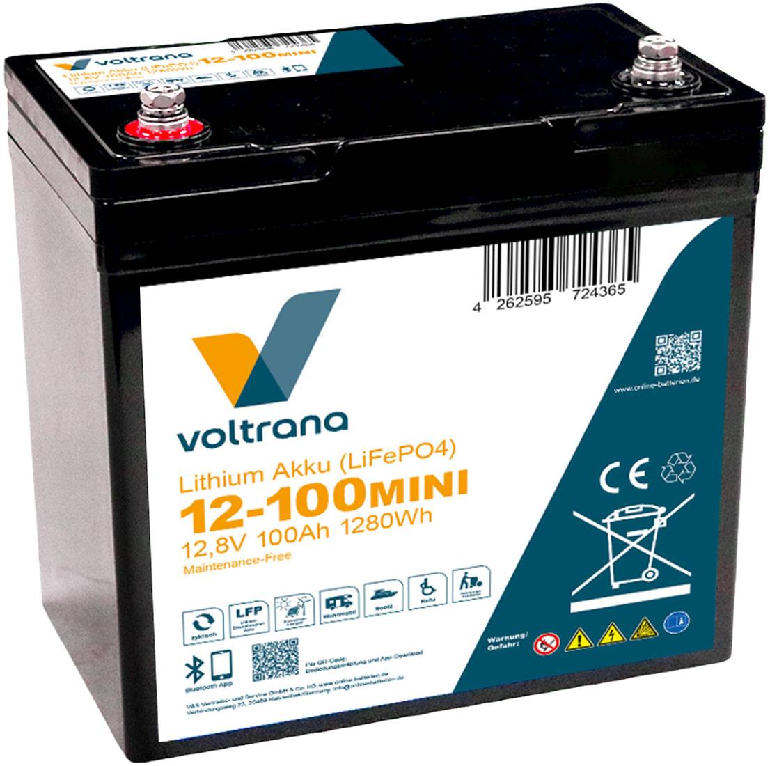 Voltrana Lithium-Akku VT100Mini 12,8V 100Ah 1280Wh Bluetooth Heizfunktion LiFePO4