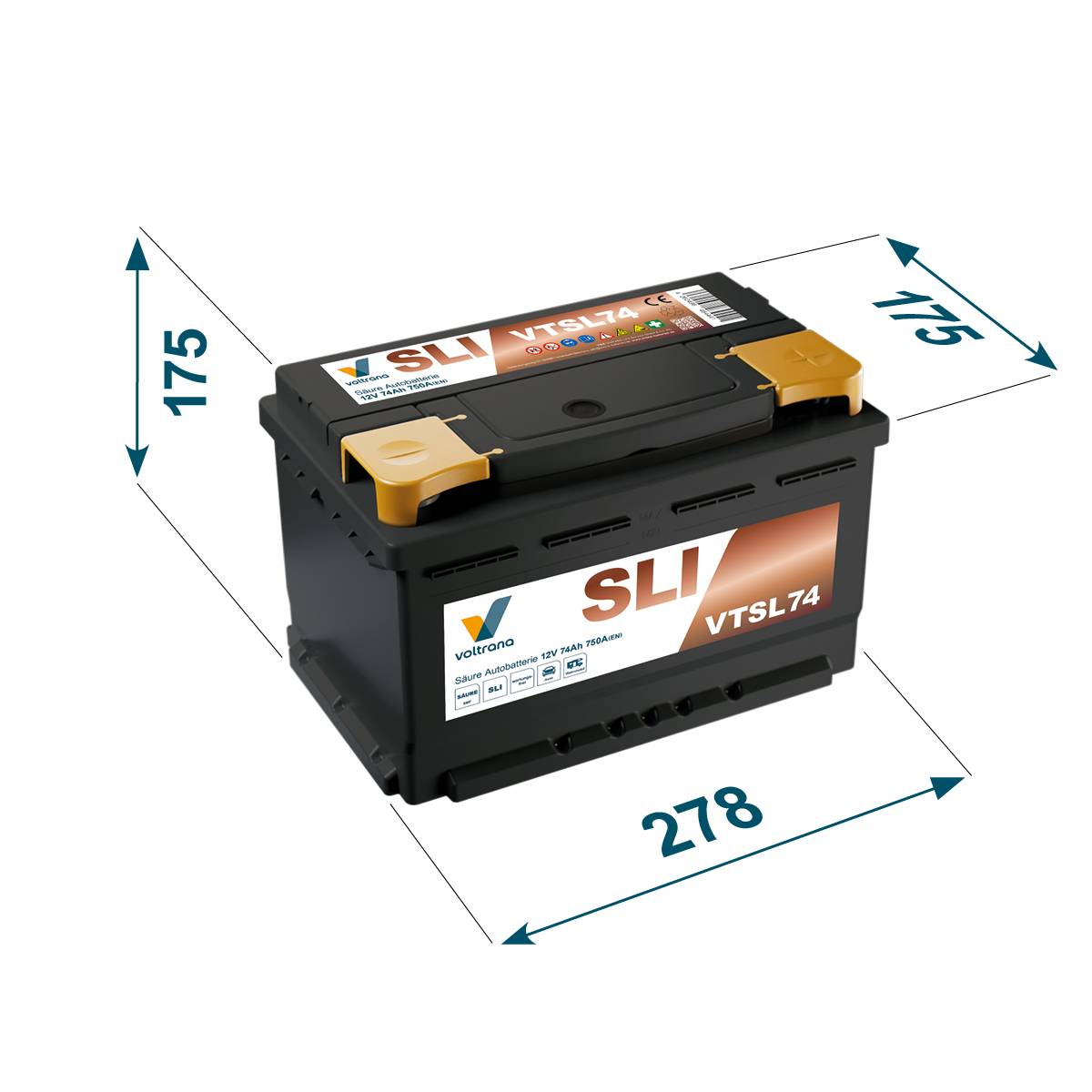 Voltrana Säure SLI Autobatterie 74Ah 12V 750A VTSL74