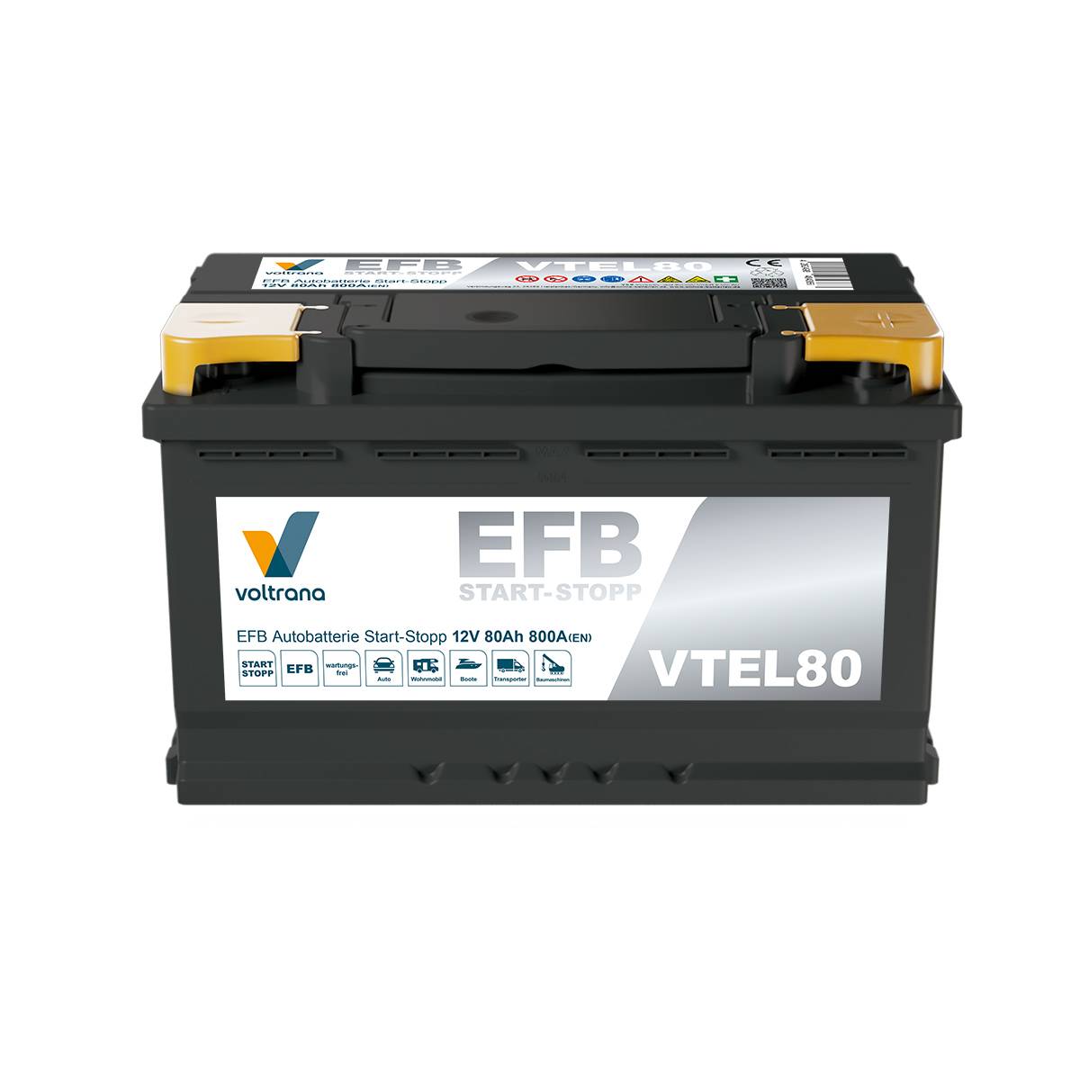 Voltrana EFB Autobatterie Start-Stopp 80Ah 12V 800A VTEL80