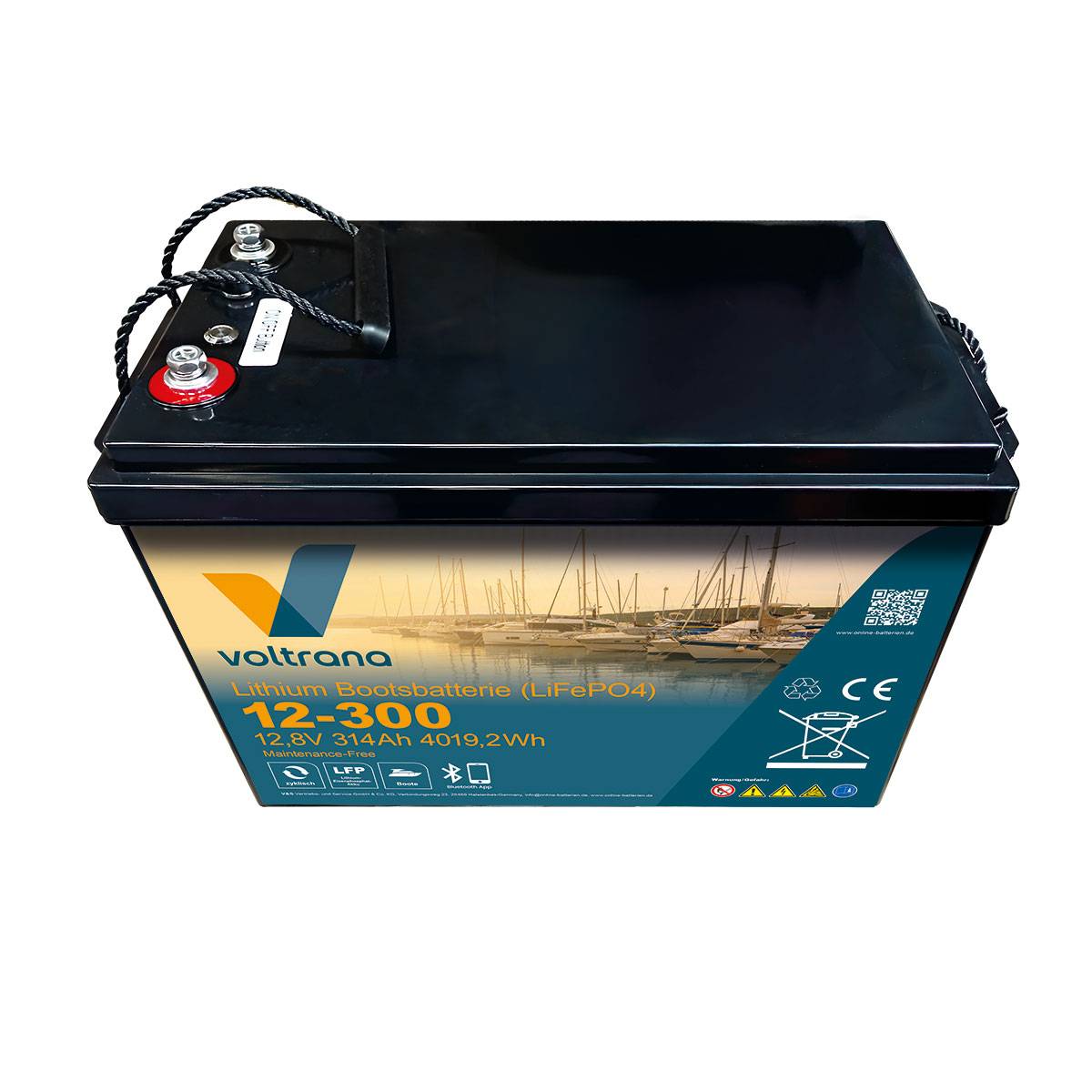 Lithium Bootsbatterie 12,8V 314Ah 4019Wh M8 mit Bluetooth & Heizung – Voltrana LiFePO4  Versorgungsbatterie