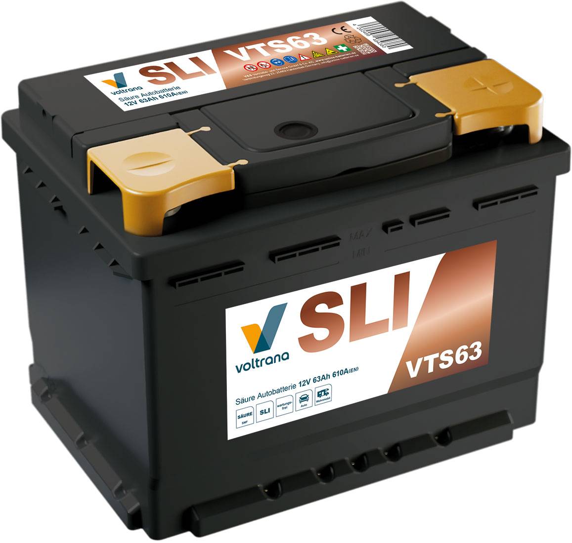 Voltrana Säure SLI Autobatterie 63Ah 12V 610A VTS63