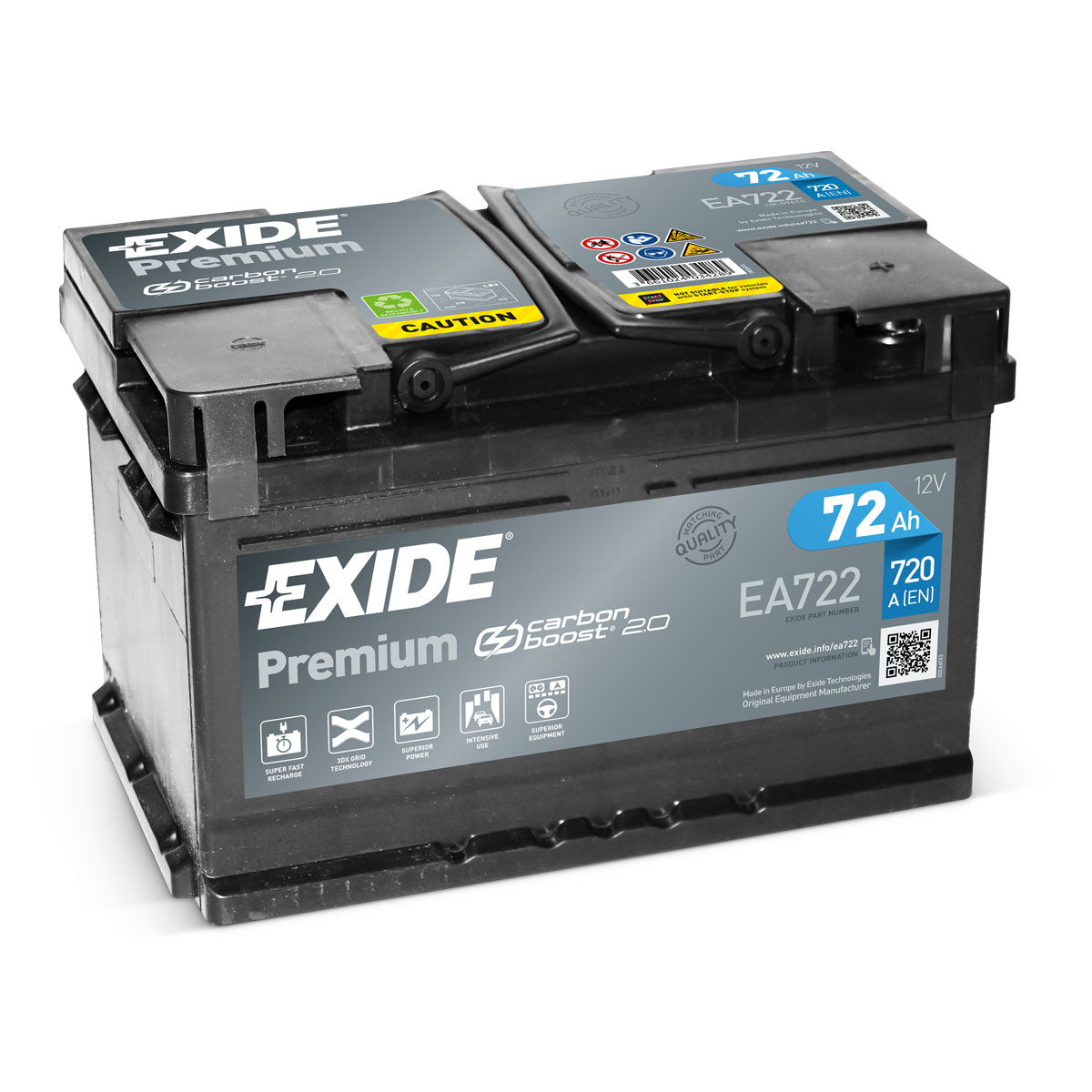 Exide EA722 Premium Carbon Boost 12V 72Ah 720A Autobatterie