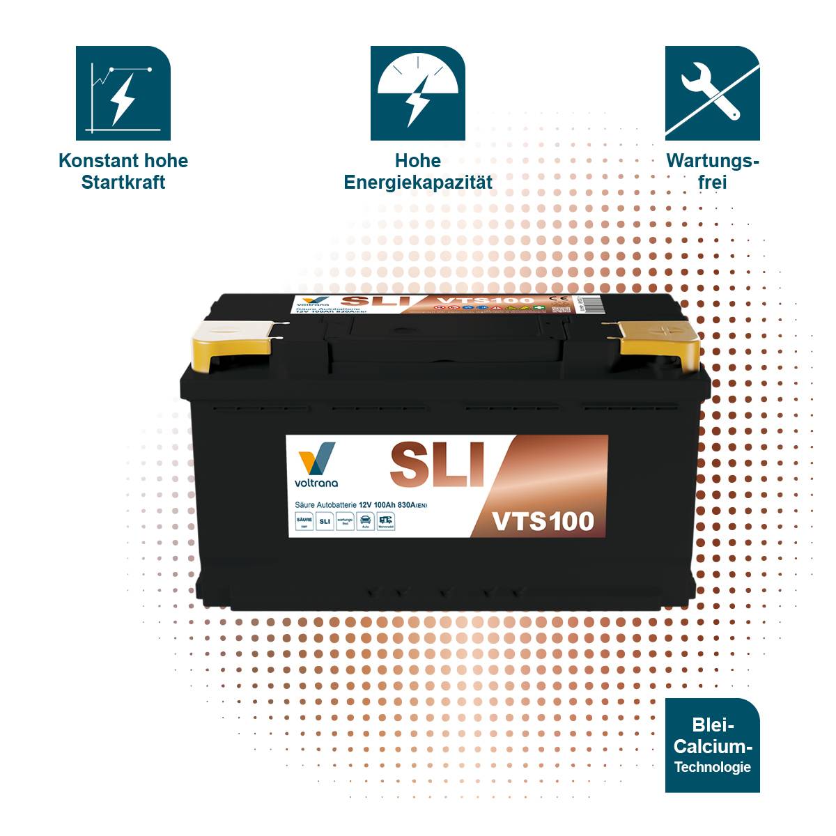Voltrana Säure SLI Autobatterie 100Ah 12V 830A VTS100
