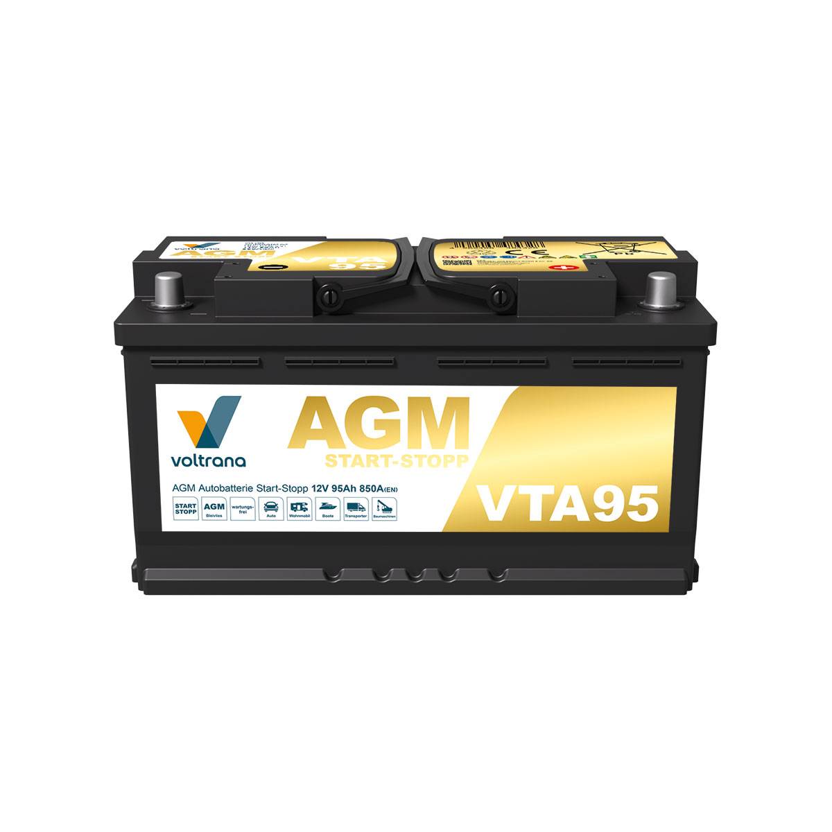 Voltrana AGM Autobatterie Start-Stopp 95Ah 12V 850A VTA95