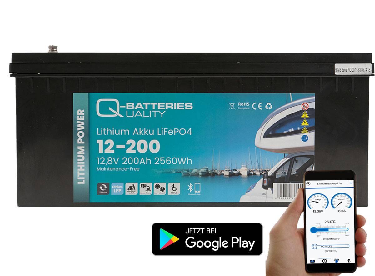 Q-Batteries Lithium Akku 12-200 12,8V 200Ah 2560Wh LiFePO4 Batterie mit Bluetooth